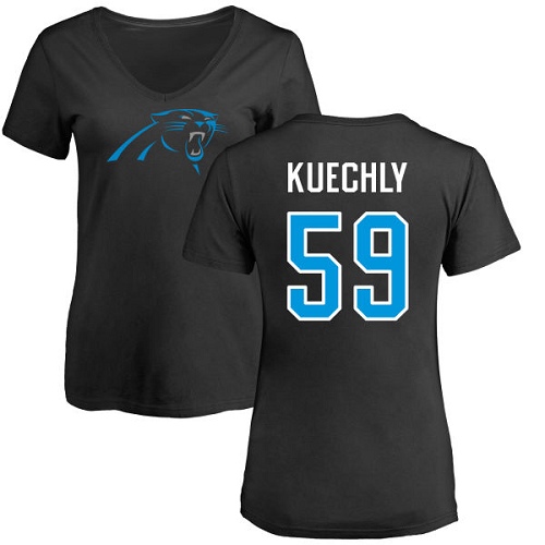 Carolina Panthers Black Women Luke Kuechly Name and Number Logo Slim Fit NFL Football #59 T Shirt